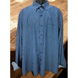 Johnston & Murphy Mens Blue Gingham Dress Shirt XXXL